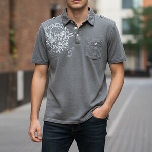 Marc Ecko Heather Grey Casual Button Down Shirt with Ornate Design